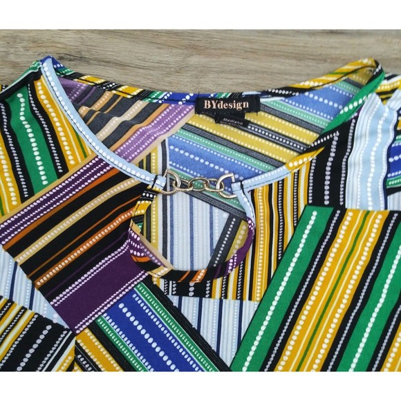 By Design Shirt Women Medium Multicolor Eyelet Chain Short Sleeve Blouse - Picture 5 of 6